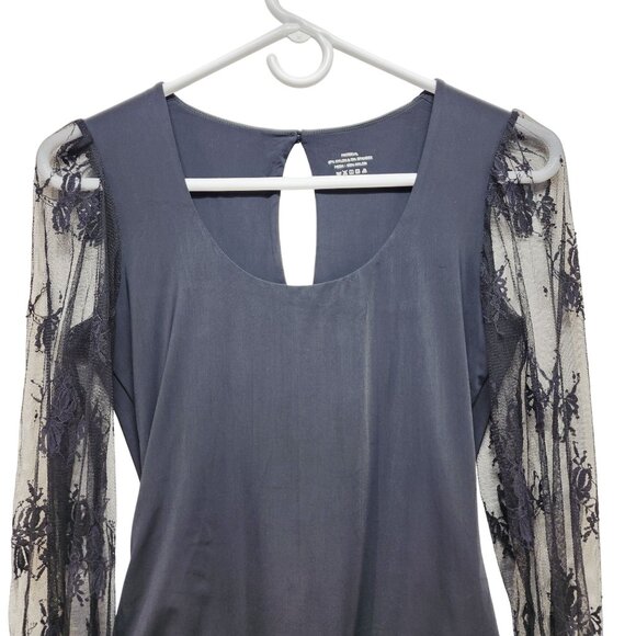 Black Lace Sleeve Bodysuit With Mesh Details & Snap Closure Size S - Picture 5 of 10